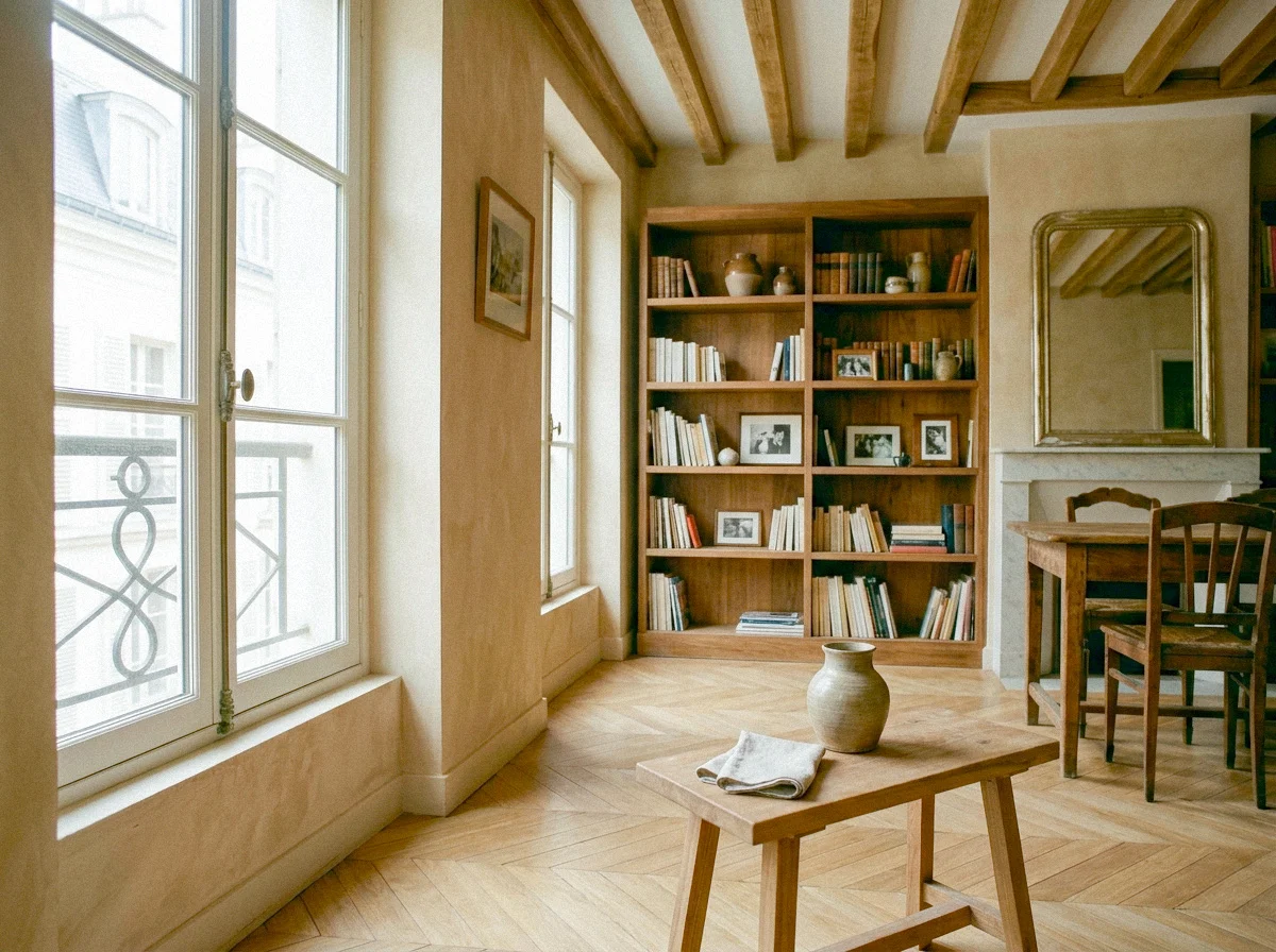Salon bibliothèque, parquet point de Hongrie, Ben&Bat