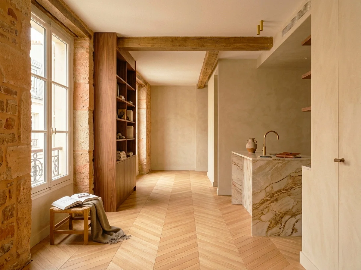 Appartement haussmannien, parquet & îlot marbre, Ben&Bat